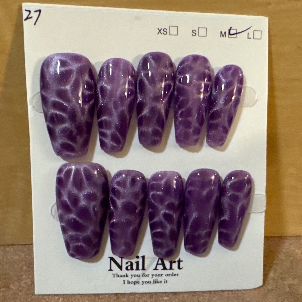 Purple Crocodile Print Press On Nails Medium Coffin Glossy Animal Print Nails